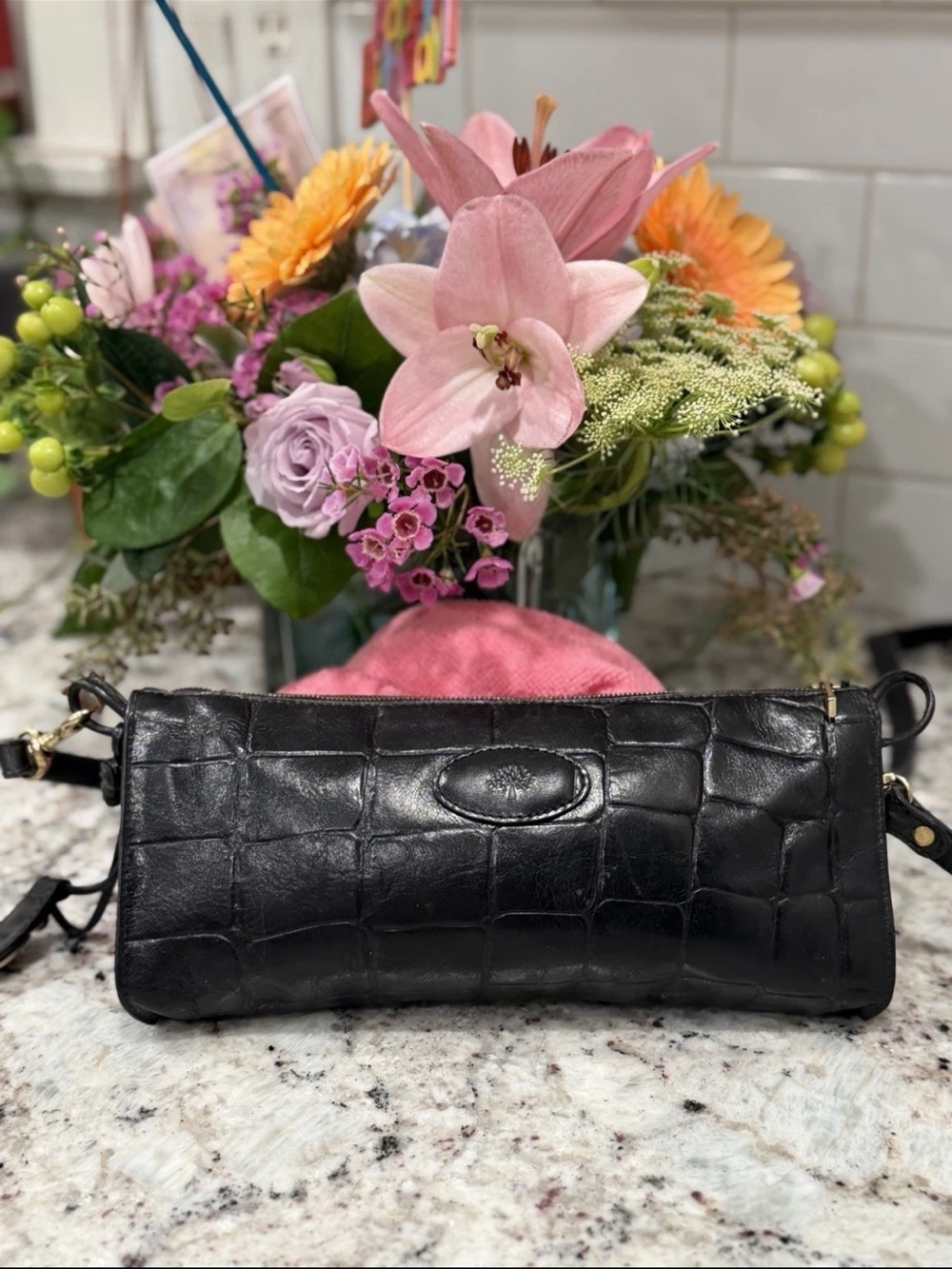 Mulberry Black Croc-Embossed Leather Crossbody Bag